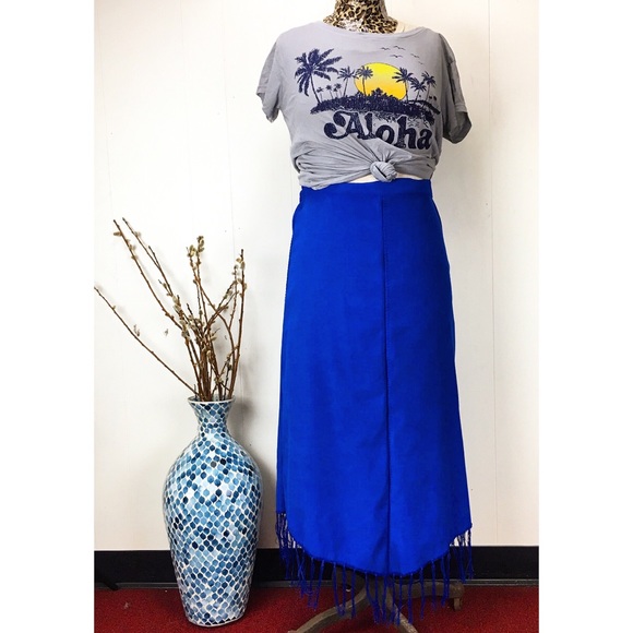 Vintage 90s Royal Blue Fringe Skirt - Picture 2 of 8
